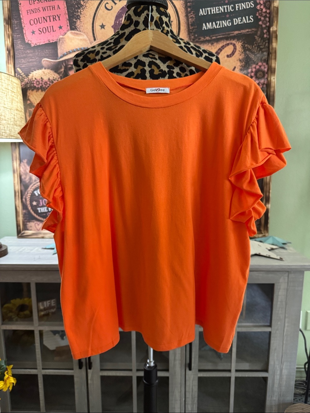 GeeGee Bright Orange Ruffled Sleeve Tee--Size 1XL